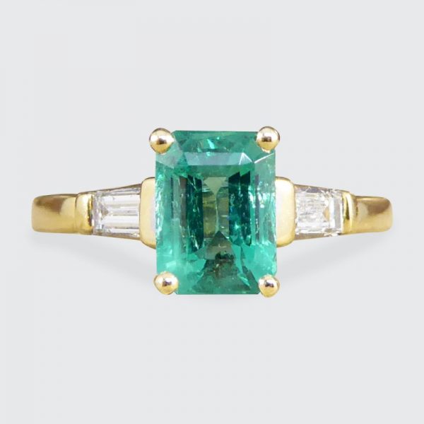 1.26ct Emerald Ring with Baguette Cut Diamond Shoulders