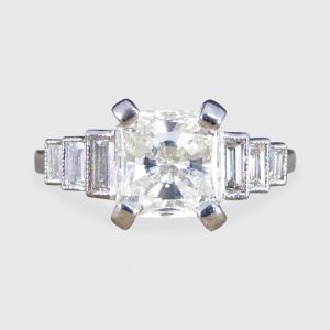 1.37ct Radiant Cut Diamond Ring with Baguette Cut Diamond Shoulders
