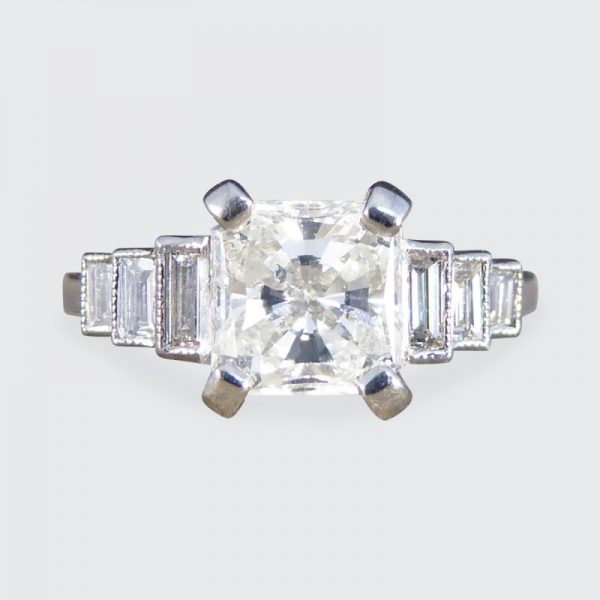 1.37ct Radiant Cut Diamond Ring with Baguette Cut Diamond Shoulders