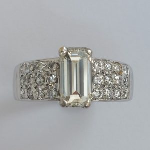 1.40ct Emerald Cut Diamond Ring with Pavé Set Diamond Shoulders