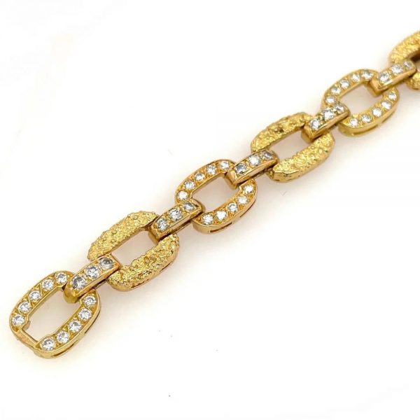 Vintage 1940s Van Cleef Arpels Diamond and Textured Gold Link Bracelet