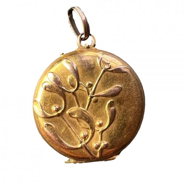 Vintage French 18ct Yellow Gold Mistletoe Locket Pendant