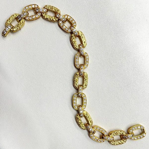 Vintage 1940s Van Cleef Arpels Diamond and Textured Gold Link Bracelet