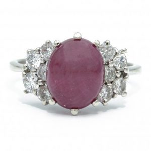 Oval Cabochon Ruby and Diamond Dress Ring