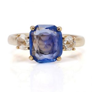 Vintage 2.50ct Sapphire and Rose Cut Diamond Trilogy Ring