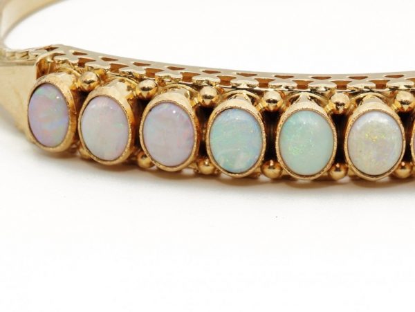 Antique Edwardian Opal Bangle Bracelet in 14ct Yellow Gold