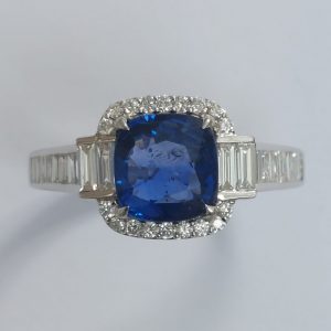 2.08ct Sapphire and Diamond Cushion Cluster Ring