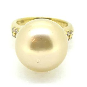 14.5mm Golden Pearl and Diamond Dress Cocktail Ring