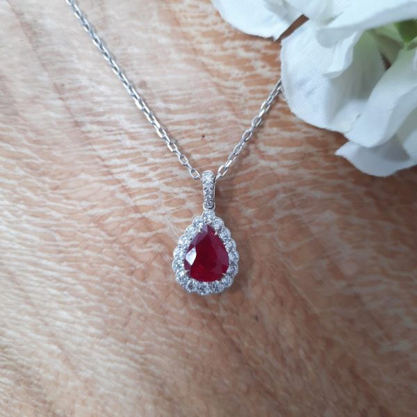 2ct Ruby and Diamond Pear Shaped Cluster Pendant