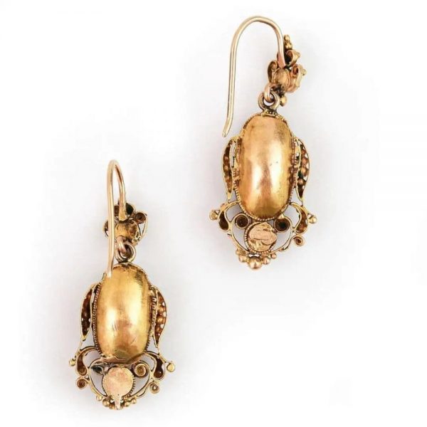 Antique Georgian Ornate Gold Amethyst and Pearl Drop Earrings