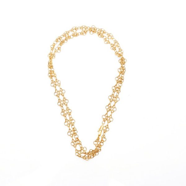Vintage 18ct Yellow Gold Long Chain Necklace, fancy links of coiled 18ct yellow gold