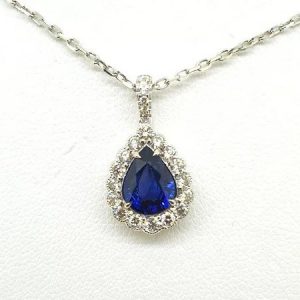 1.31ct Pear Cut Sapphire and Diamond Cluster Pendant