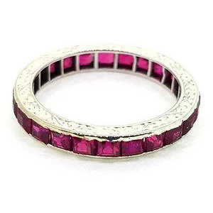 Princess Cut Ruby Full Eternity Band Ring in 18ct Gold