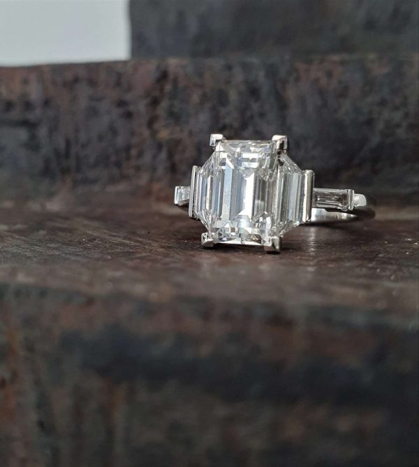 Certified 2.47ct Baguette Cut Diamond Ring in Platinum with Trapeze diamonds