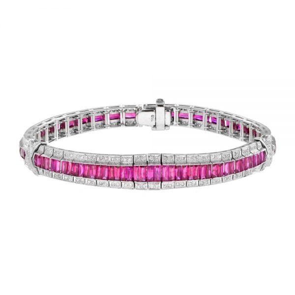 15.04ct French Cut Ruby and Diamond Line Bracelet