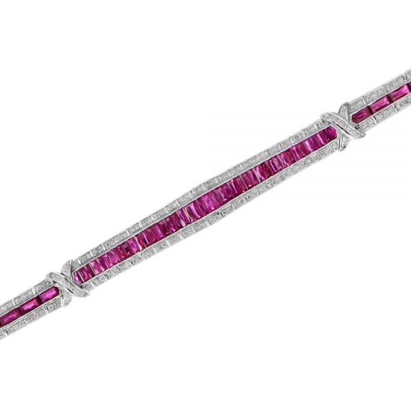 15.04ct French Cut Ruby and Diamond Line Bracelet