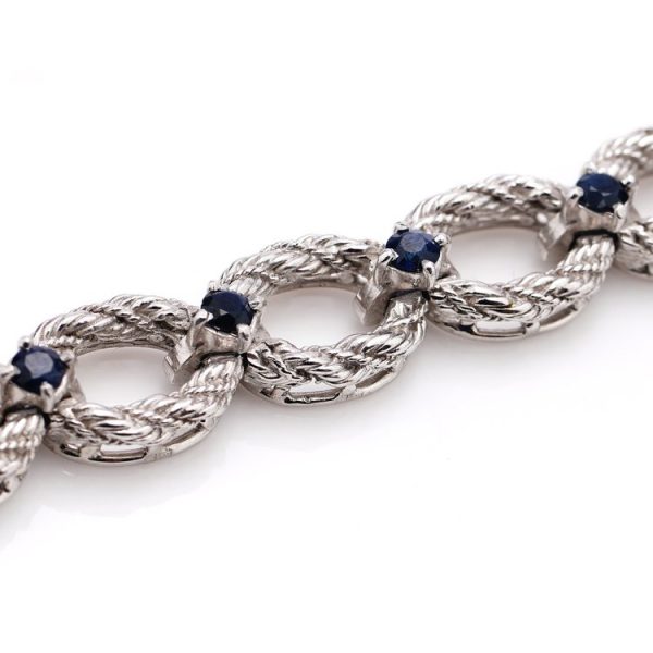Vintage 18ct White Gold Rope Twist Link Bracelet with Sapphires