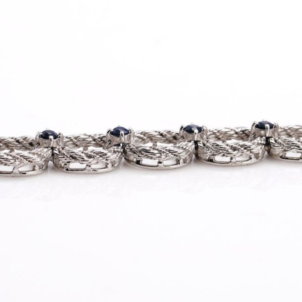 Vintage 18ct White Gold Rope Twist Link Bracelet with Sapphires