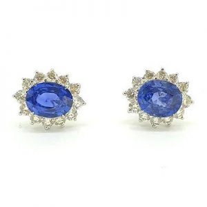 2.90ct Oval Sapphire and Diamond Cluster Stud Earrings