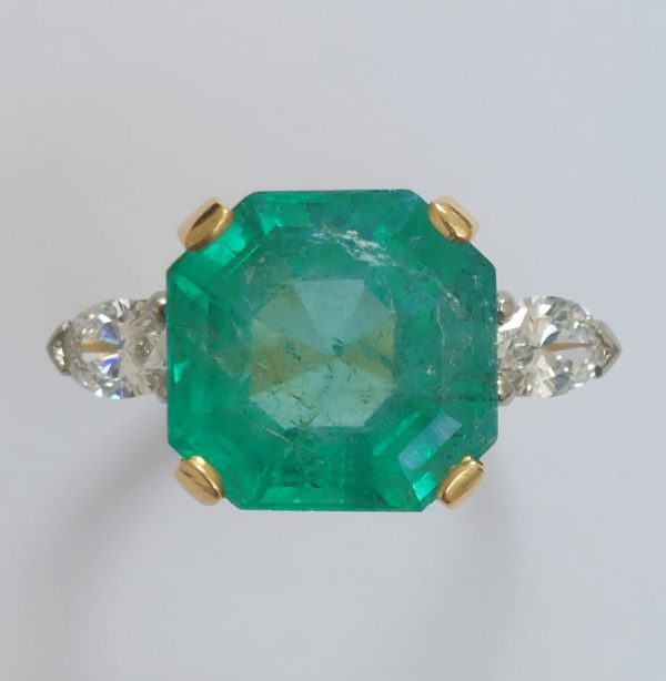 7.10ct Octagonal Emerald and Diamond Ring