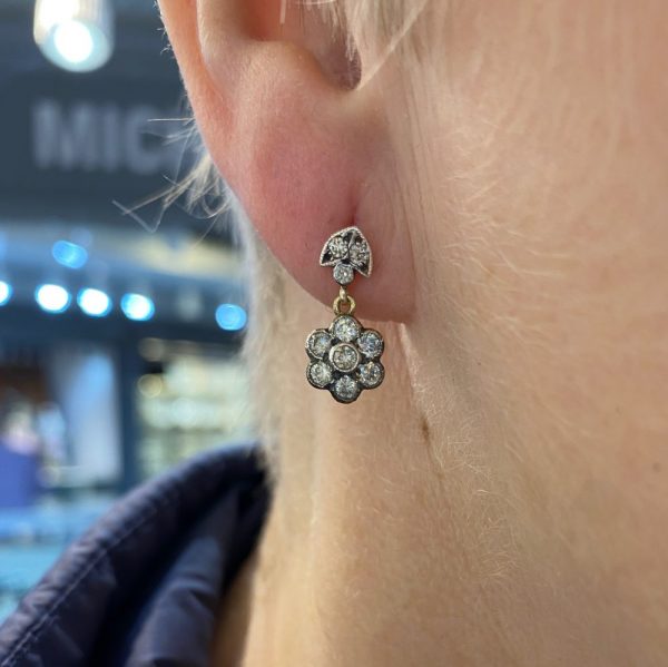 1ct Diamond Daisy Cluster Drop Earrings