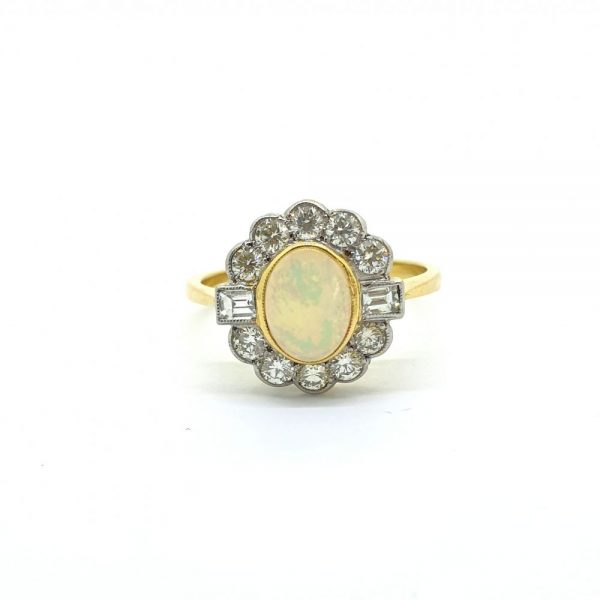 0.80ct Opal and Diamond Floral Cluster Ring