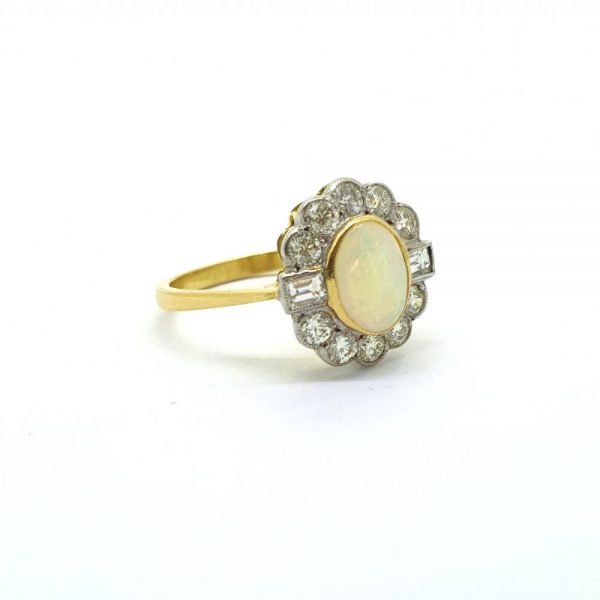 0.80ct Opal and Diamond Floral Cluster Ring