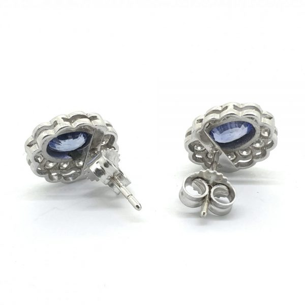 1.10ct Oval Sapphire and Diamond Cluster Earrings