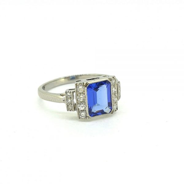 Art Deco Inspired Tanzanite and Diamond Dress Ring in Platinum