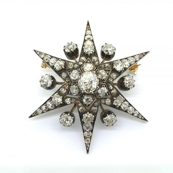 Antique Victorian 5.8ct Old Cut Diamond Star Brooch