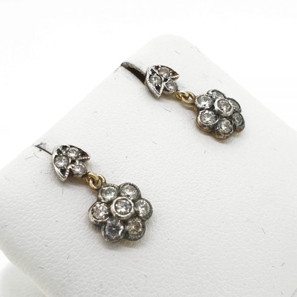 1ct Diamond Daisy Cluster Drop Earrings