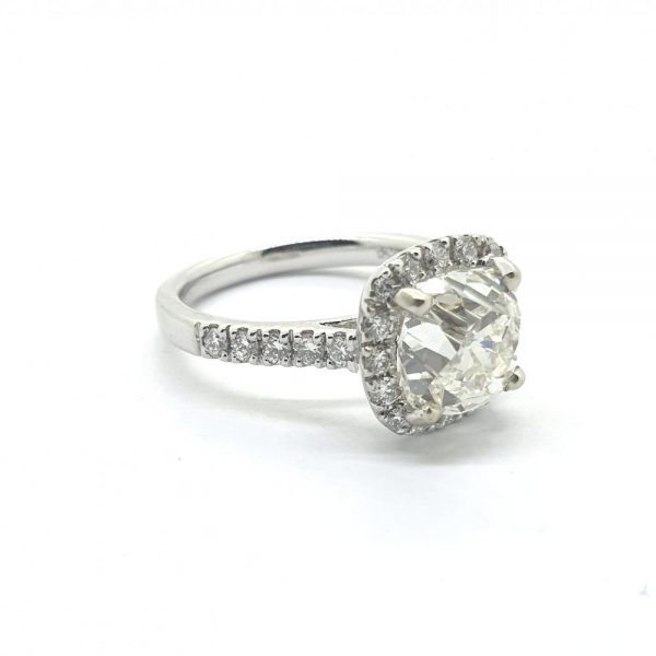 2.87ct Cushion Cut Diamond Halo Cluster Solitaire Engagement Ring