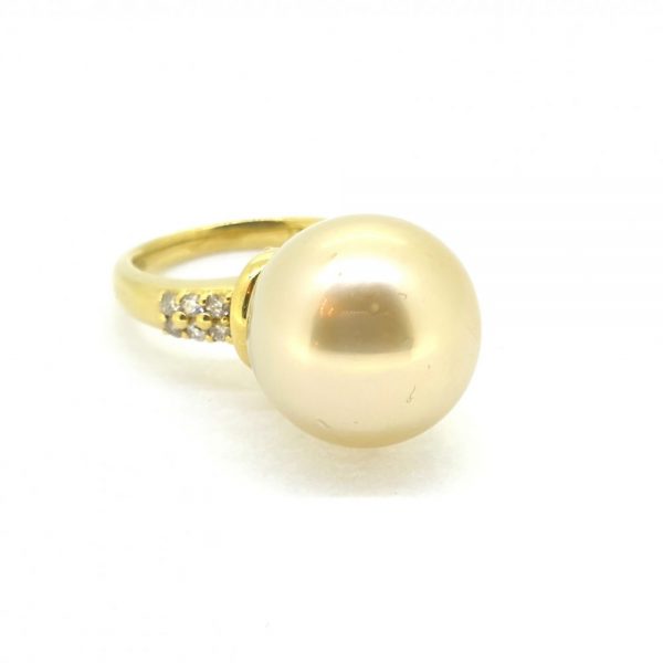 14.5mm Golden Pearl and Diamond Dress Cocktail Ring