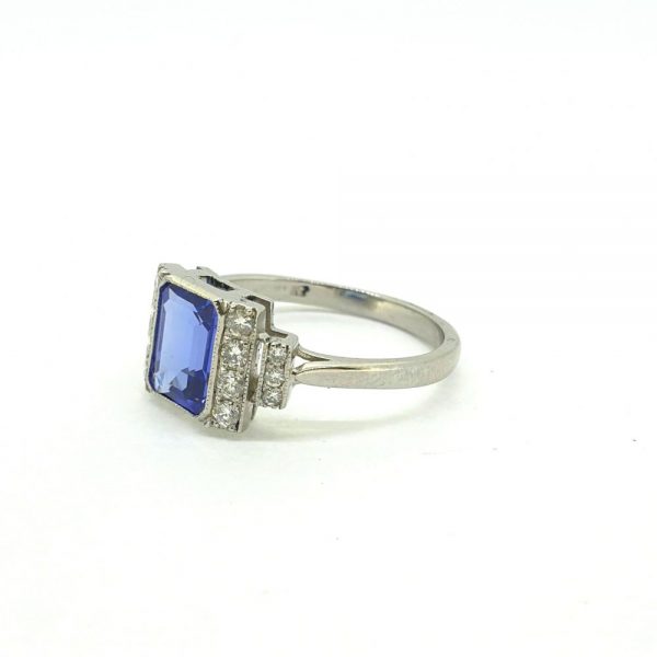 Art Deco Inspired Tanzanite and Diamond Dress Ring in Platinum