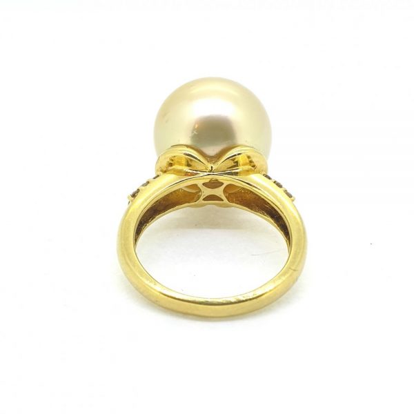 14.5mm Golden Pearl and Diamond Dress Cocktail Ring