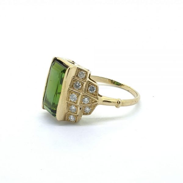 Green Tourmaline and Diamond Dress Ring in 18ct Yellow Gold