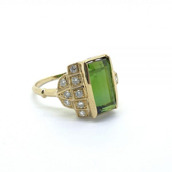 Green Tourmaline and Diamond Dress Ring in 18ct Yellow Gold