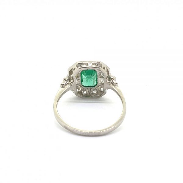 0.90ct Emerald and Diamond Cluster Ring in Platinum
