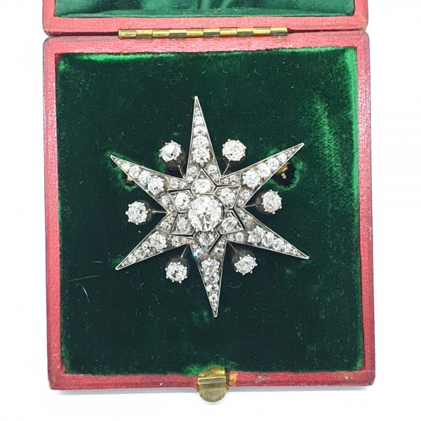Antique Victorian 5.8ct Old Cut Diamond Star Brooch