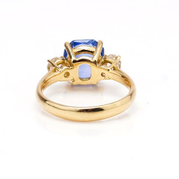 Vintage 2.50ct Cushion Cut Sapphire and Rose Cut Diamond Three Stone Ring