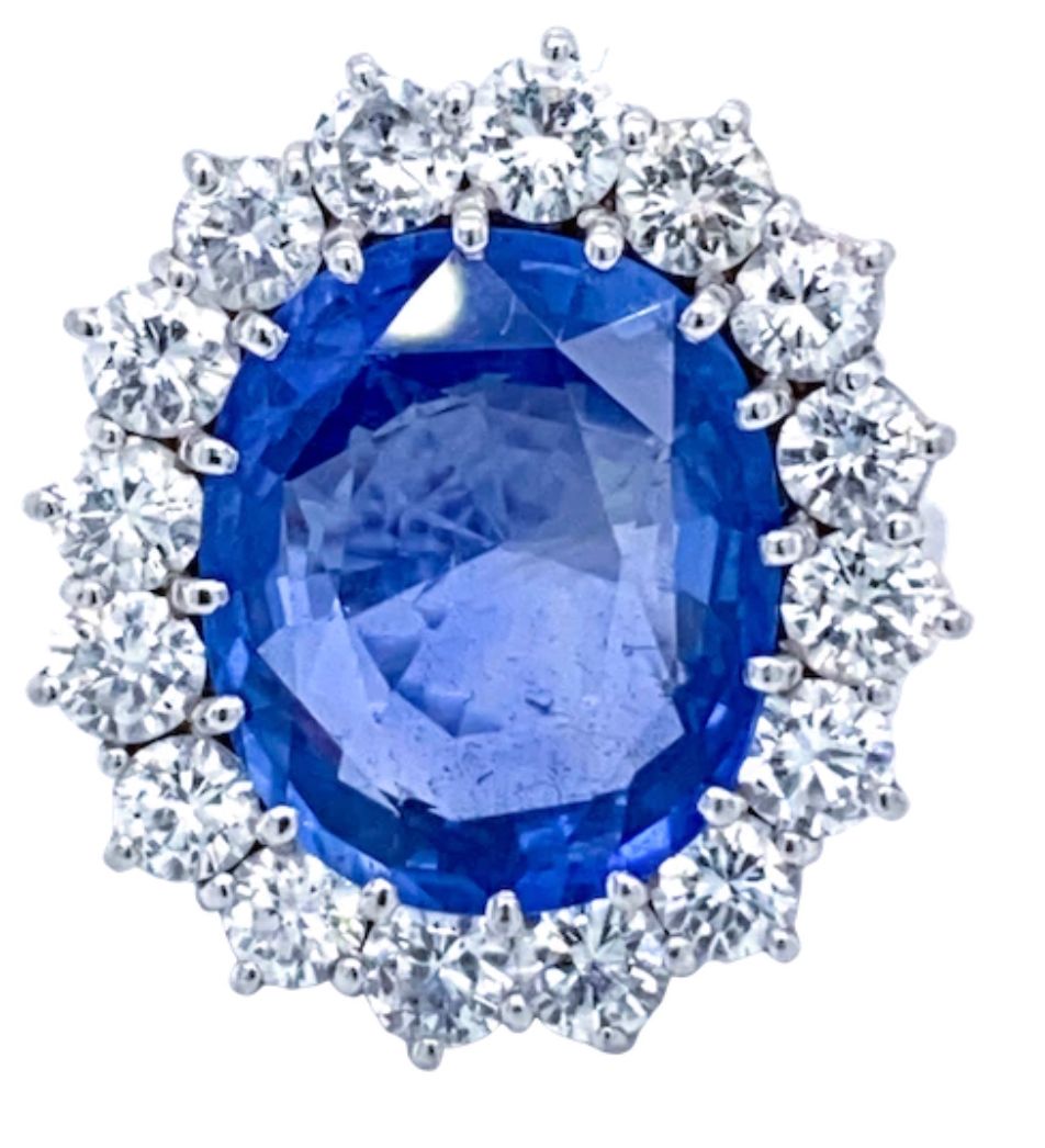 Vintage 9.5ct No Heat Sapphire and Diamond Cluster Ring