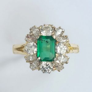 Antique 1ct Emerald and Diamond Cluster Ring