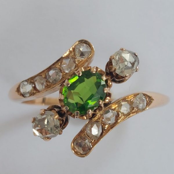 Antique Edwardian Demantoid Garnet and Diamond Ring