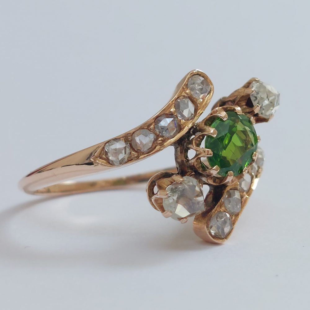 Antique Edwardian Demantoid Garnet and Diamond Ring
