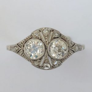 Antique Edwardian Two Stone Diamond Tablet Ring