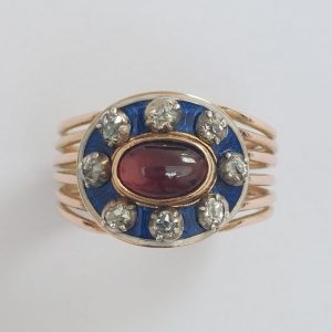Antique Garnet and Firmament Diamond Ring