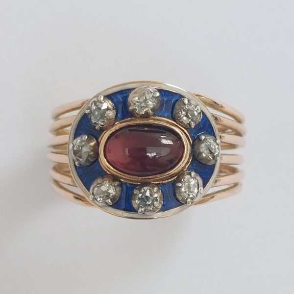 Antique Garnet and Firmament Diamond Ring