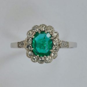 Art Deco Antique Emerald and Diamond Ring