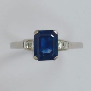 Art Deco Antique 2ct Sapphire and Diamond Ring