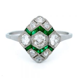 Art Deco Inspired 0.50ct Diamond and Emerald Ring
